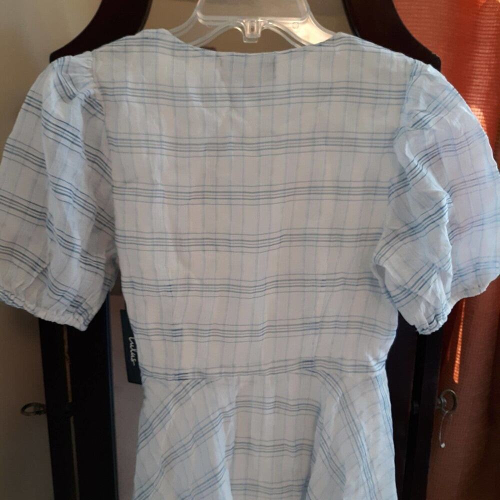 Lulus NWT Womens White Blue Plaid Faux Wrap Fit and Flare Mini Dress Siz… - Picture 4 of 10